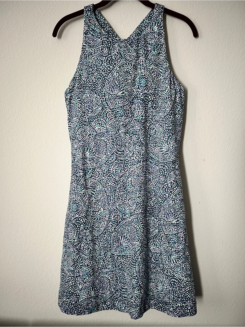 Title Nine Halter Neck Athletic Travel Dress Mosaic Dot Print Pockets Size Med
